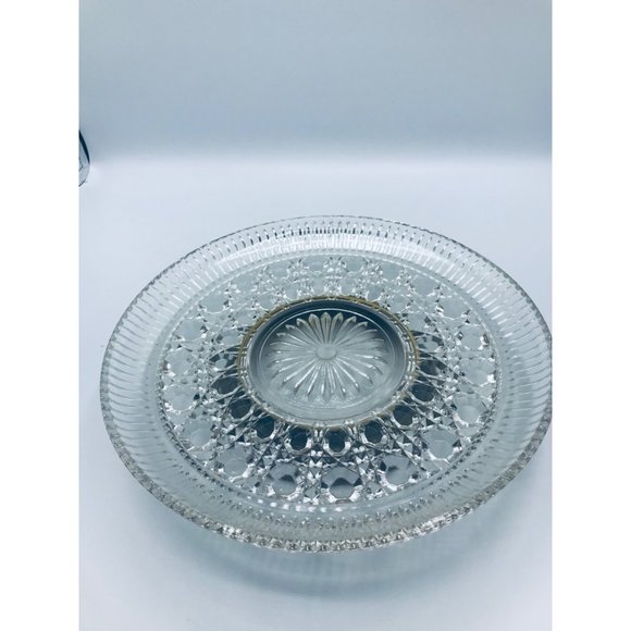Vintage 1970’s Federal Glass Windor pattern clear button & cane footed plate. - Picture 6 of 9